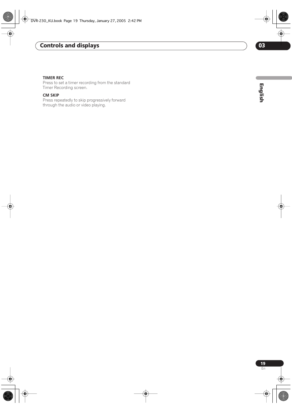 Controls and displays 03 | Pioneer DVR-233-S User Manual | Page 19 / 68