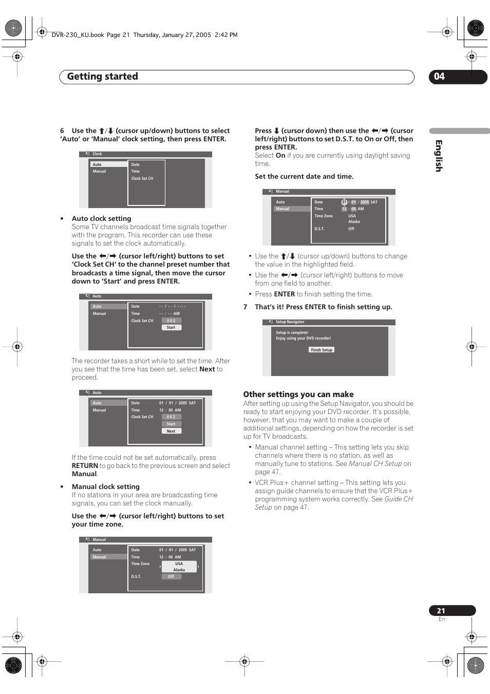 Getting started 04, English, Other settings you can make | Pioneer DVR-233-S User Manual | Page 21 / 68