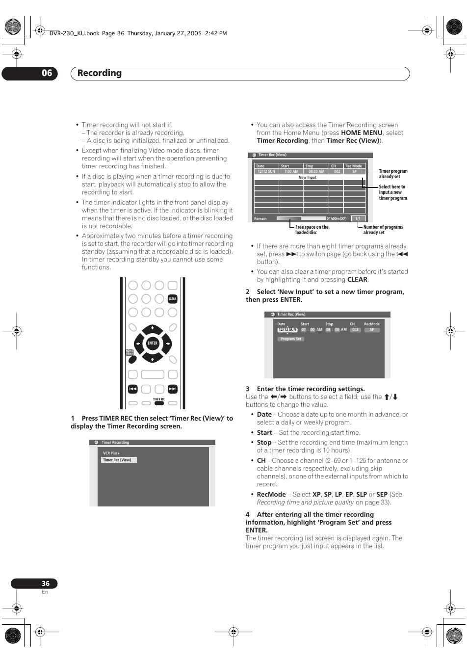 Recording 06 | Pioneer DVR-233-S User Manual | Page 36 / 68