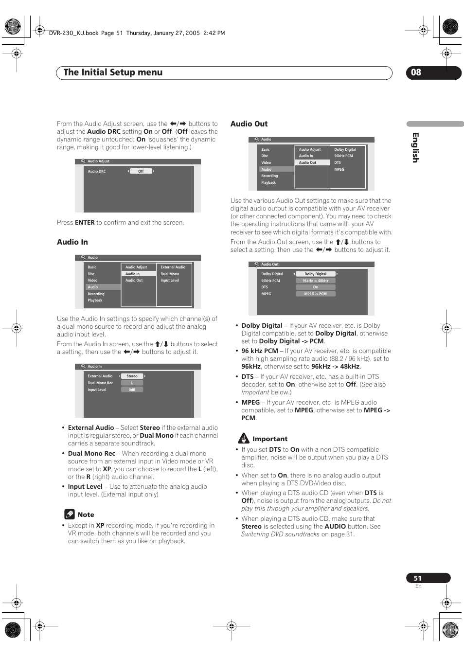 The initial setup menu 08 | Pioneer DVR-233-S User Manual | Page 51 / 68
