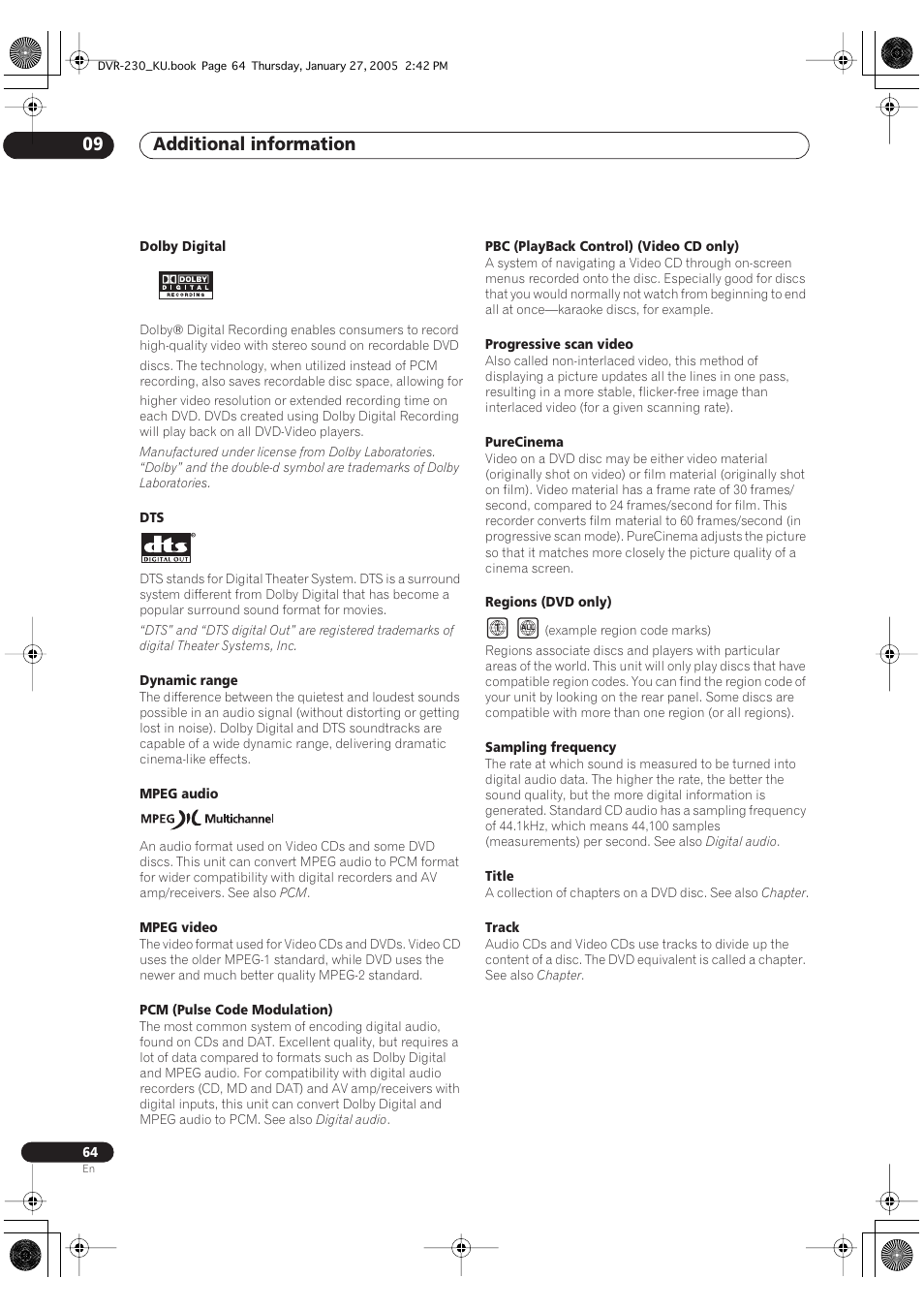 Additional information 09 | Pioneer DVR-233-S User Manual | Page 64 / 68