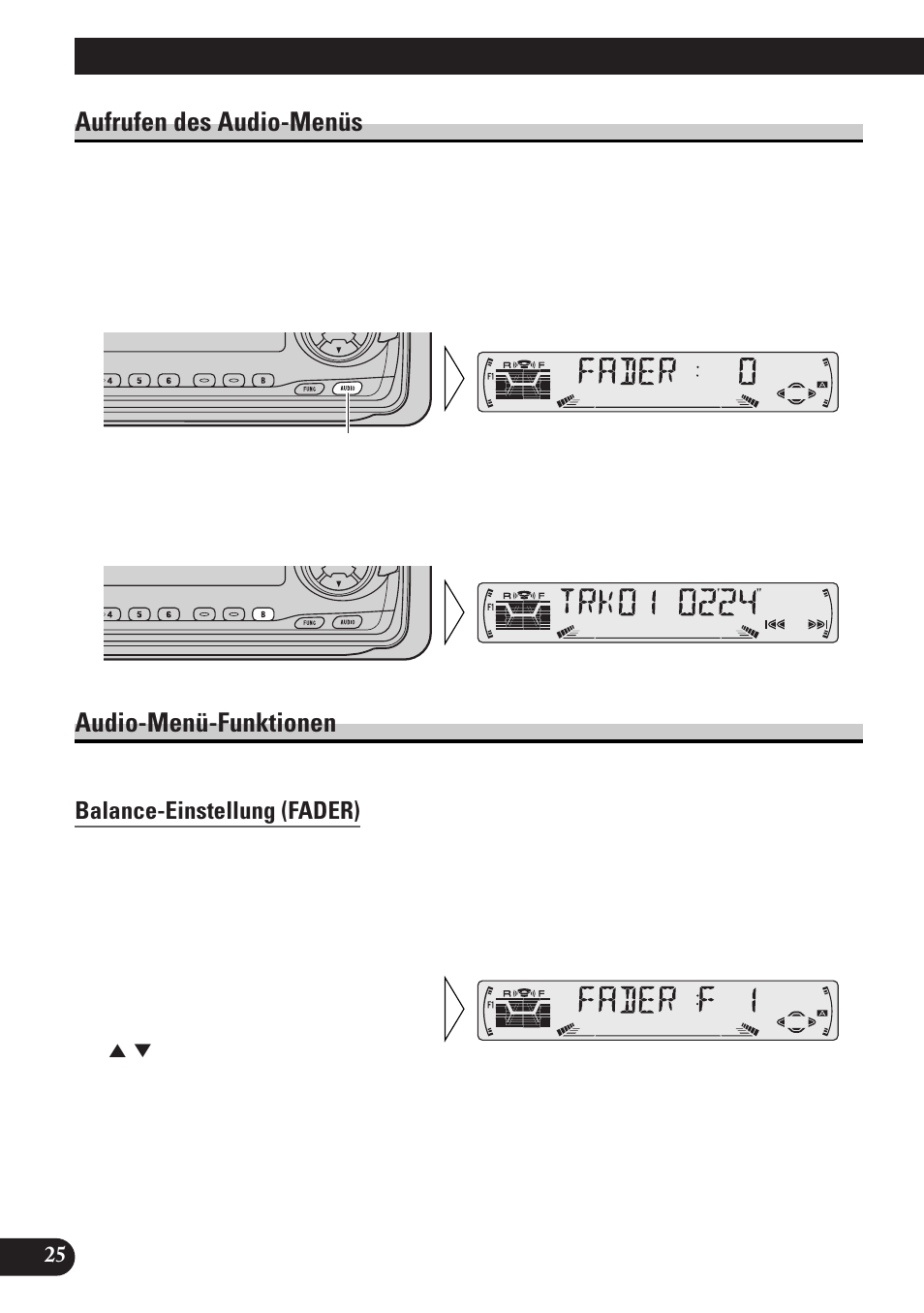 Aufrufen des audio-menüs audio-menü-funktionen, Balance-einstellung (fader), Equalizer-kurven-feineinstellung | Baßeinstellung (bass), Höheneinstellung (tre), Loudness-einstellung (loud), Subwoofer-ausgang (sub.w), Subwoofer-einstellungen (80hz 0), Programmquellen-pegeleinstellung (sla), A title (english) audio-einstellung | Pioneer DEH-3300R  EN User Manual | Page 102 / 116
