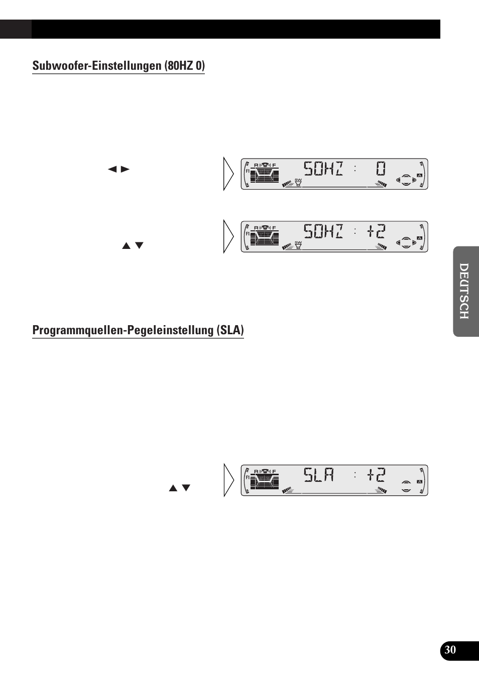 Subwoofer-einstellungen (80hz 0), Programmquellen-pegeleinstellung (sla) | Pioneer DEH-3300R  EN User Manual | Page 107 / 116