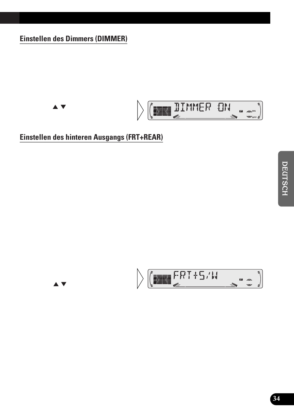 Einstellen des dimmers (dimmer), Einstellen des hinteren ausgangs (frt+rear) | Pioneer DEH-3300R  EN User Manual | Page 111 / 116