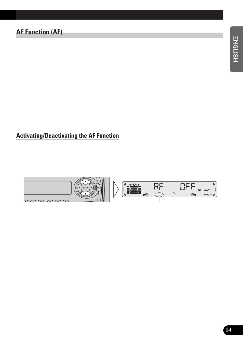A title (english), Af function (af), Activating/deactivating the af function | Pioneer DEH-3300R  EN User Manual | Page 15 / 116