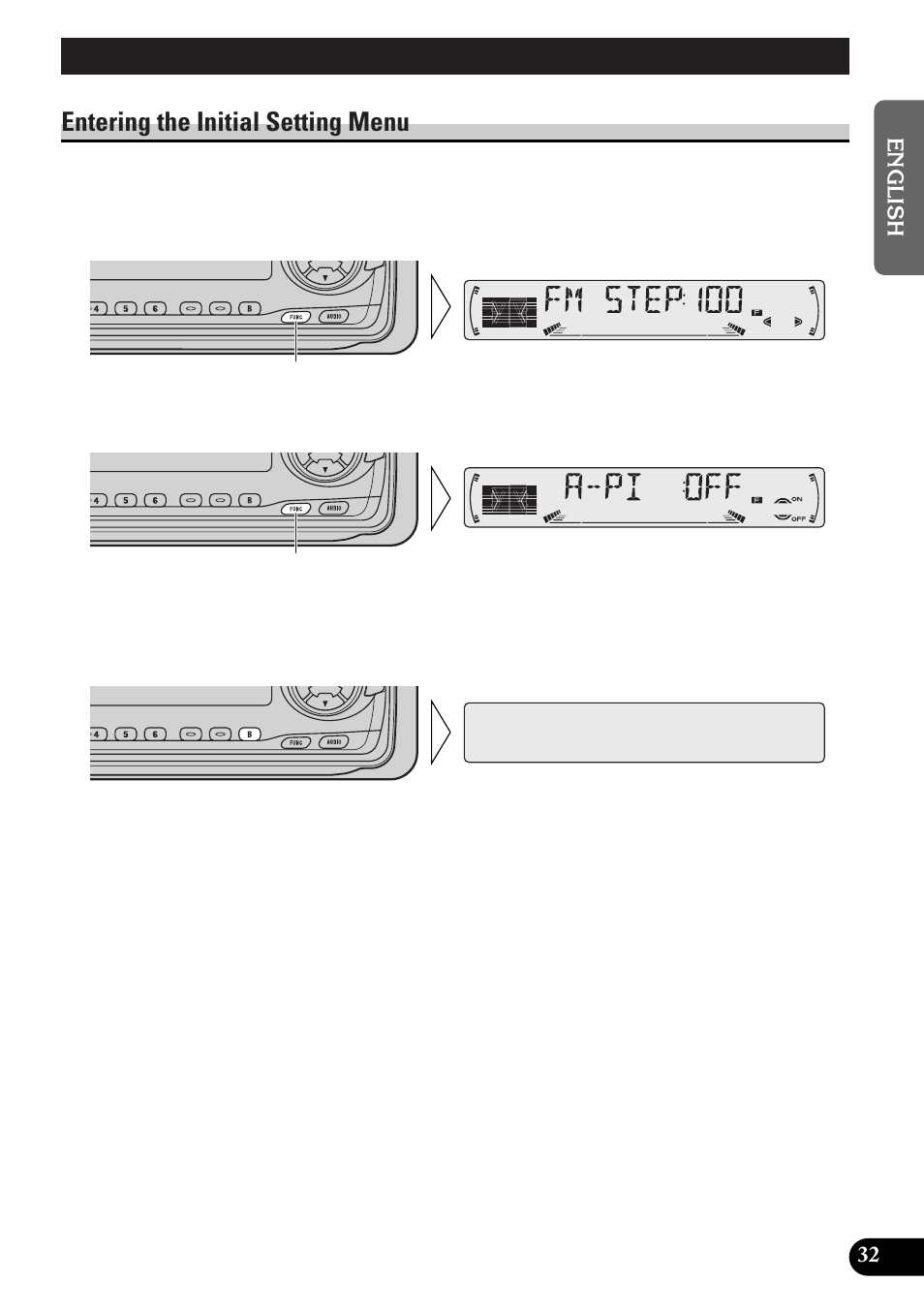A title (english), Initial setting, Entering the initial setting menu | Pioneer DEH-3300R  EN User Manual | Page 33 / 116