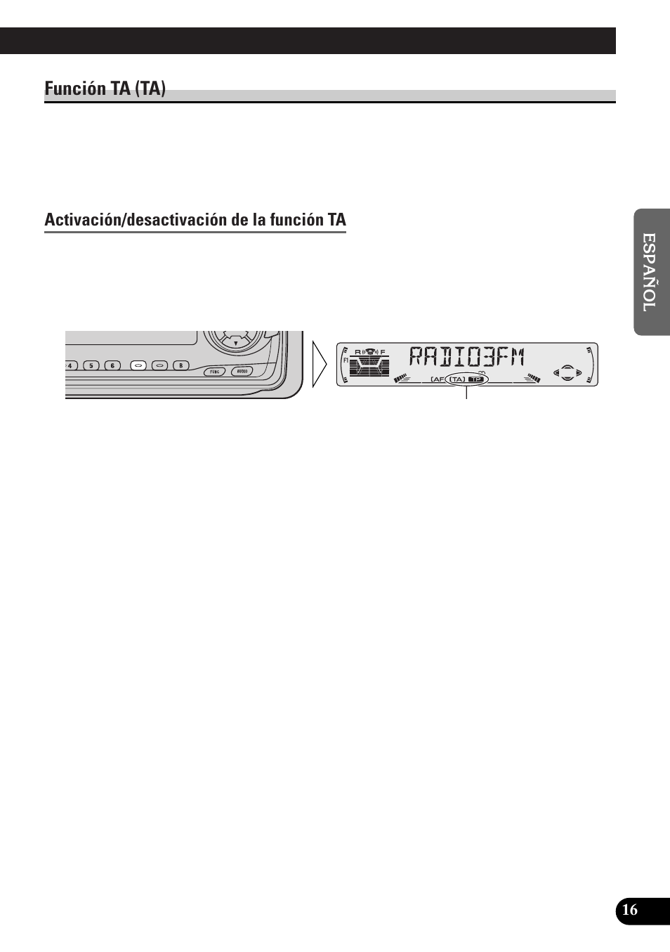 A title (english), Función ta (ta), Activación/desactivación de la función ta | Pioneer DEH-3300R  EN User Manual | Page 55 / 116