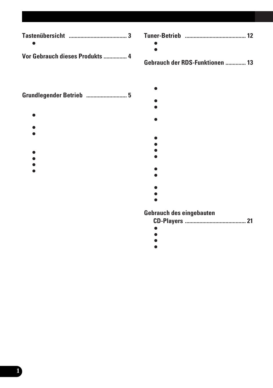 Inhalt, Tastenübersicht, Vor gebrauch dieses produkts | Grundlegender betrieb, Tuner-betrieb, Gebrauch der rds-funktionen, Gebrauch des eingebauten cd-players | Pioneer DEH-3300R  EN User Manual | Page 78 / 116