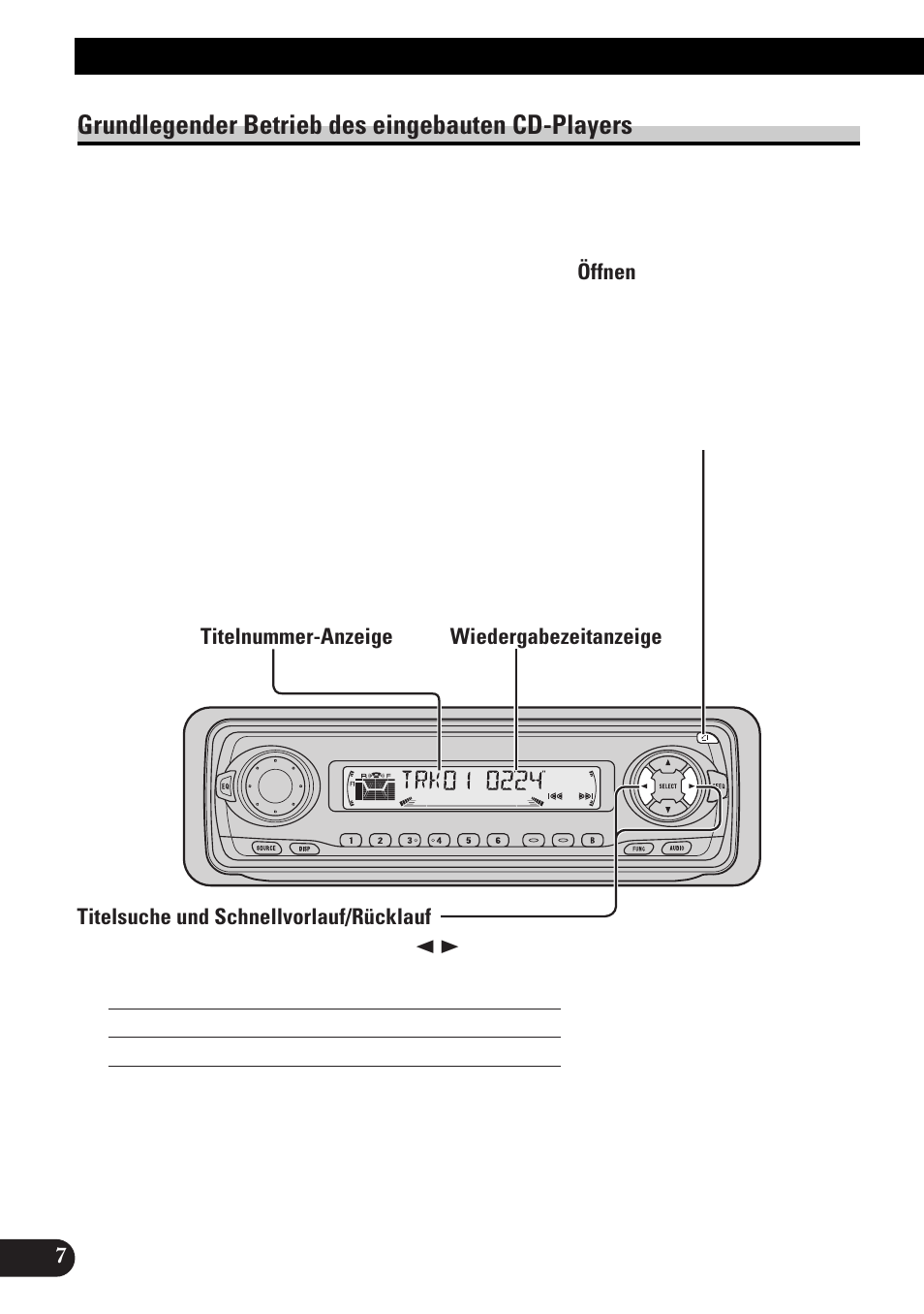 Grundlegender betrieb des eingebauten, Cd-players, Öffnen | Titelsuche und schnellvorlauf/rücklauf, Cd-ladeschlitz, Auswerfen, Grundlegender betrieb, Grundlegender betrieb des eingebauten cd-players | Pioneer DEH-3300R  EN User Manual | Page 84 / 116