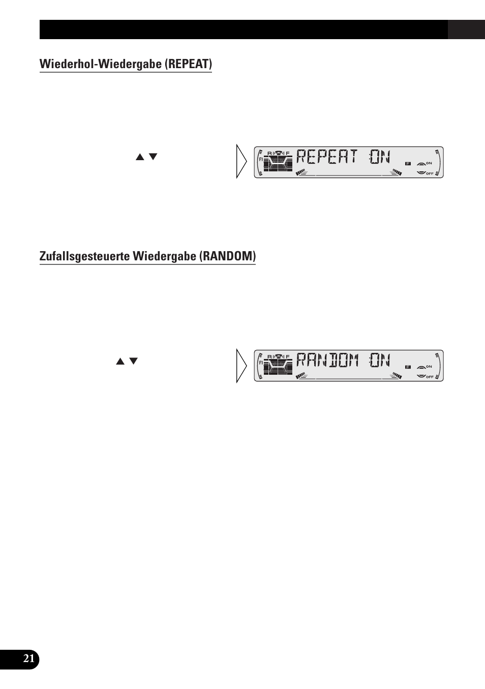 Gebrauch des eingebauten, Cd-players, Wiederhol-wiedergabe (repeat) | Zufallsgesteuerte wiedergabe (random), Anspiel-wiedergabe (t-scan), Pause (pause), Gebrauch des eingebauten cd-players | Pioneer DEH-3300R  EN User Manual | Page 98 / 116