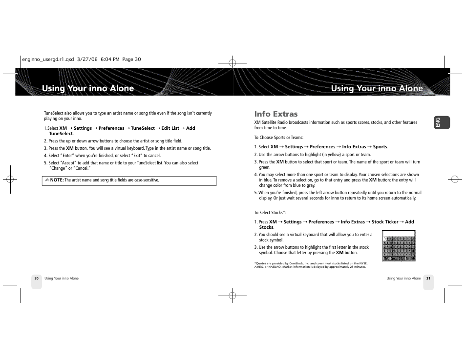 Using your inno alone, Info extras | Pioneer XM2GO User Manual | Page 16 / 47