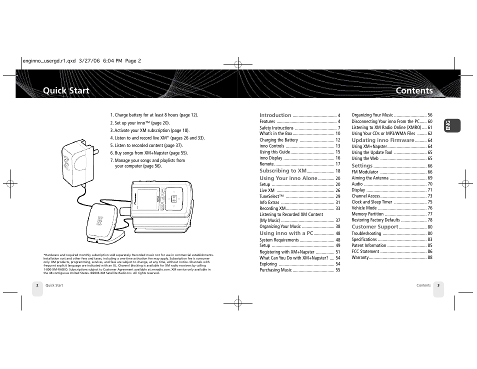 Quick start contents | Pioneer XM2GO User Manual | Page 2 / 47