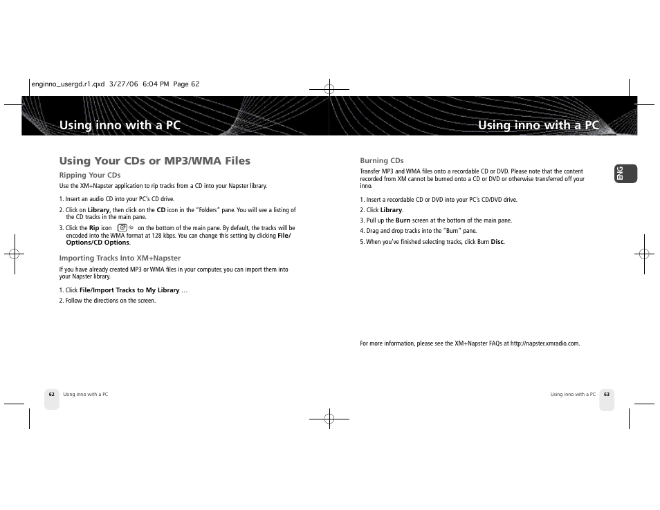 Using inno with a pc, Using your cds or mp3/wma files | Pioneer XM2GO User Manual | Page 32 / 47