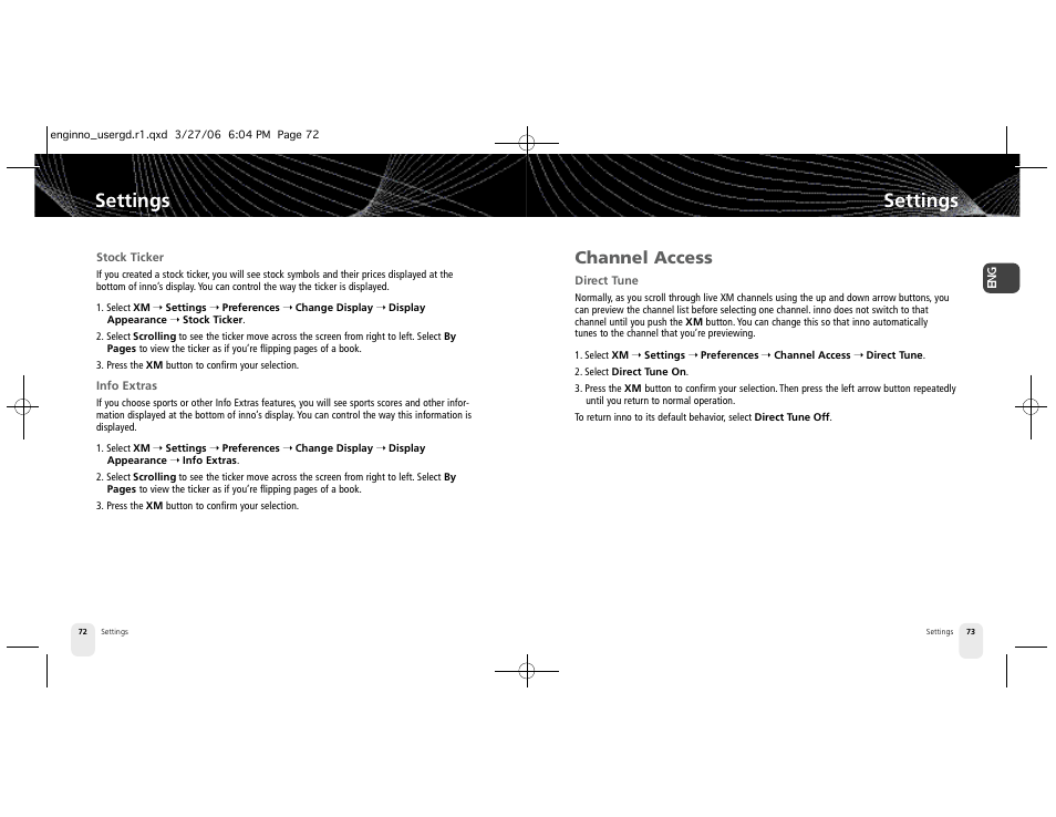 Settings, Channel access | Pioneer XM2GO User Manual | Page 37 / 47