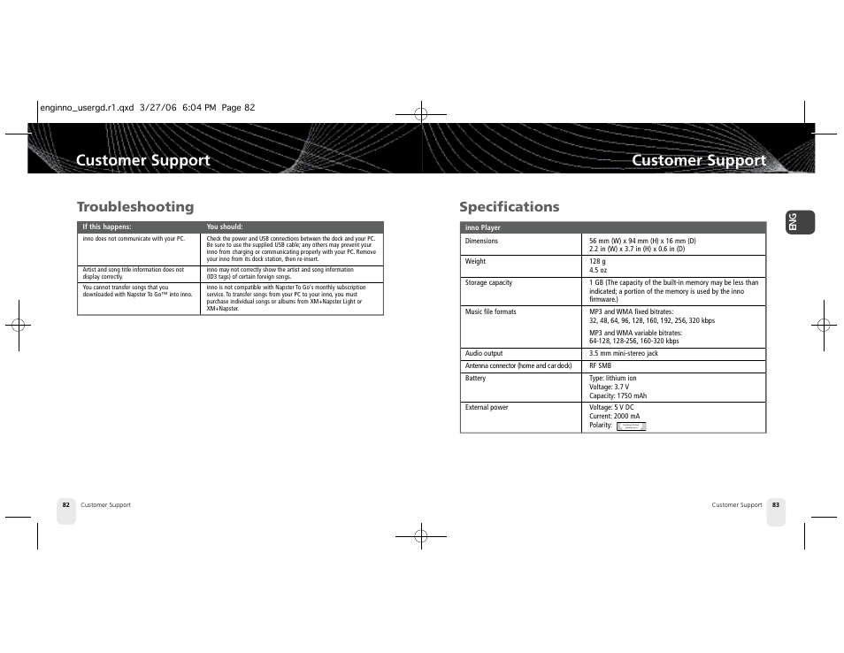 Customer support, Troubleshooting, Specifications | Pioneer XM2GO User Manual | Page 42 / 47