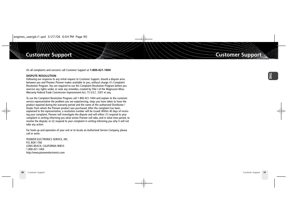 Customer support | Pioneer XM2GO User Manual | Page 46 / 47