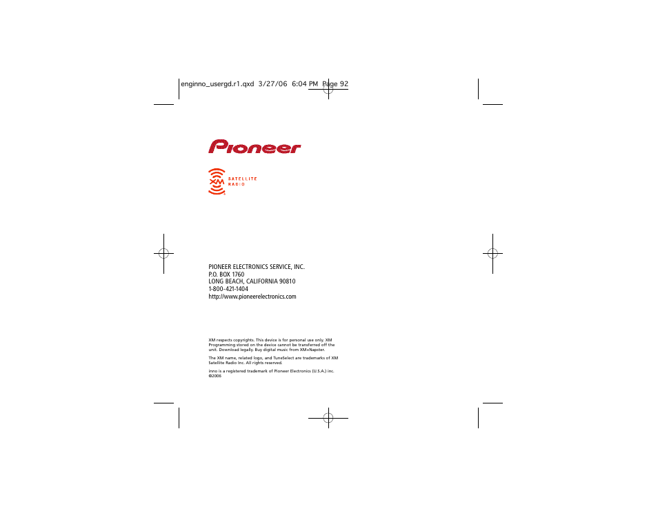 Pioneer XM2GO User Manual | Page 47 / 47