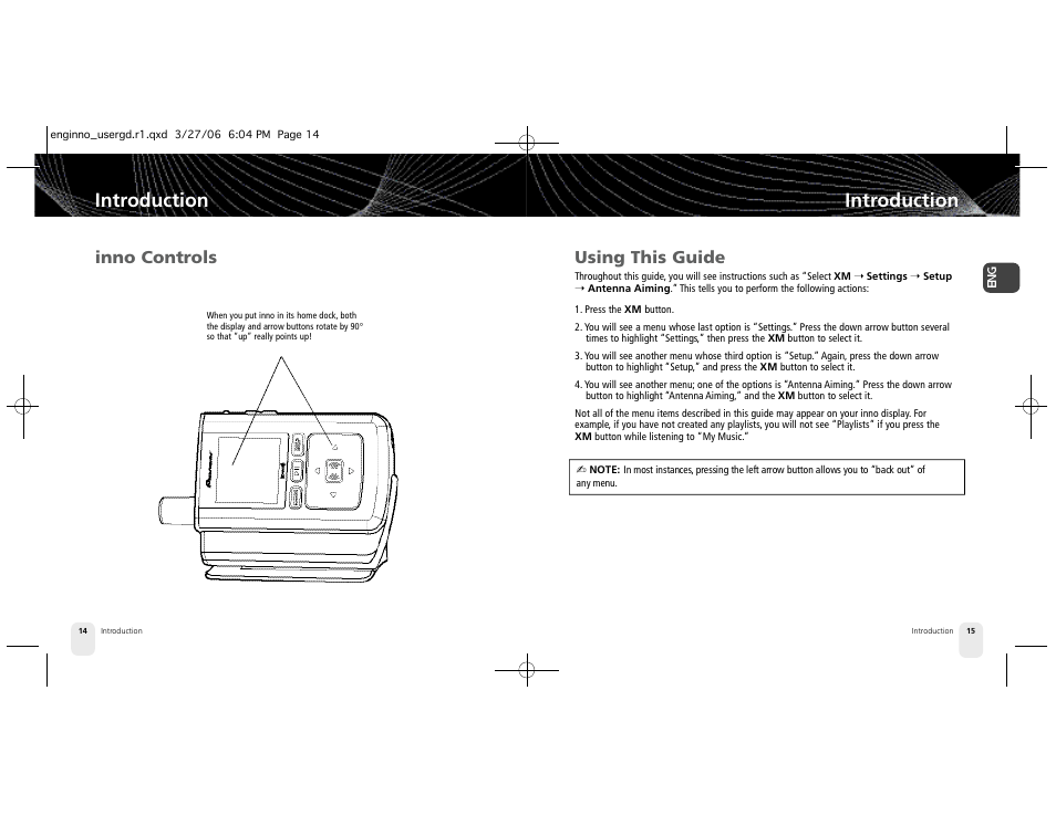 Introduction, Using this guide, Inno controls | Pioneer XM2GO User Manual | Page 8 / 47