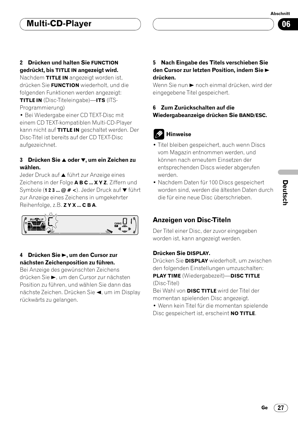 Anzeigen von disc-titeln 27, Multi-cd-player | Pioneer DEH-P4400R  EN User Manual | Page 111 / 128