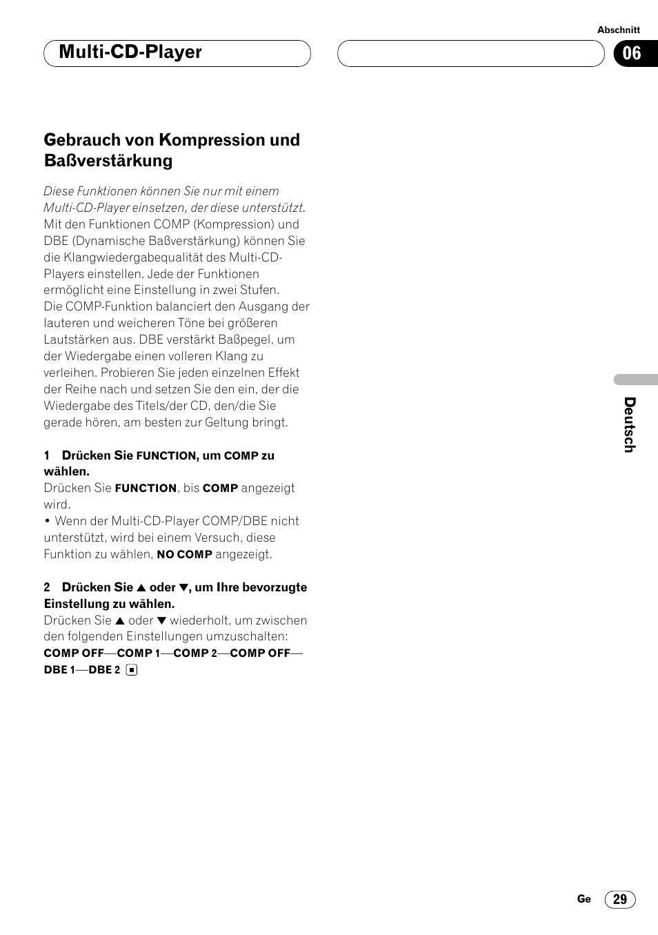 Gebrauch von kompression und, Baßverstärkung 29, Multi-cd-player | Gebrauch von kompression und baßverstärkung | Pioneer DEH-P4400R  EN User Manual | Page 113 / 128