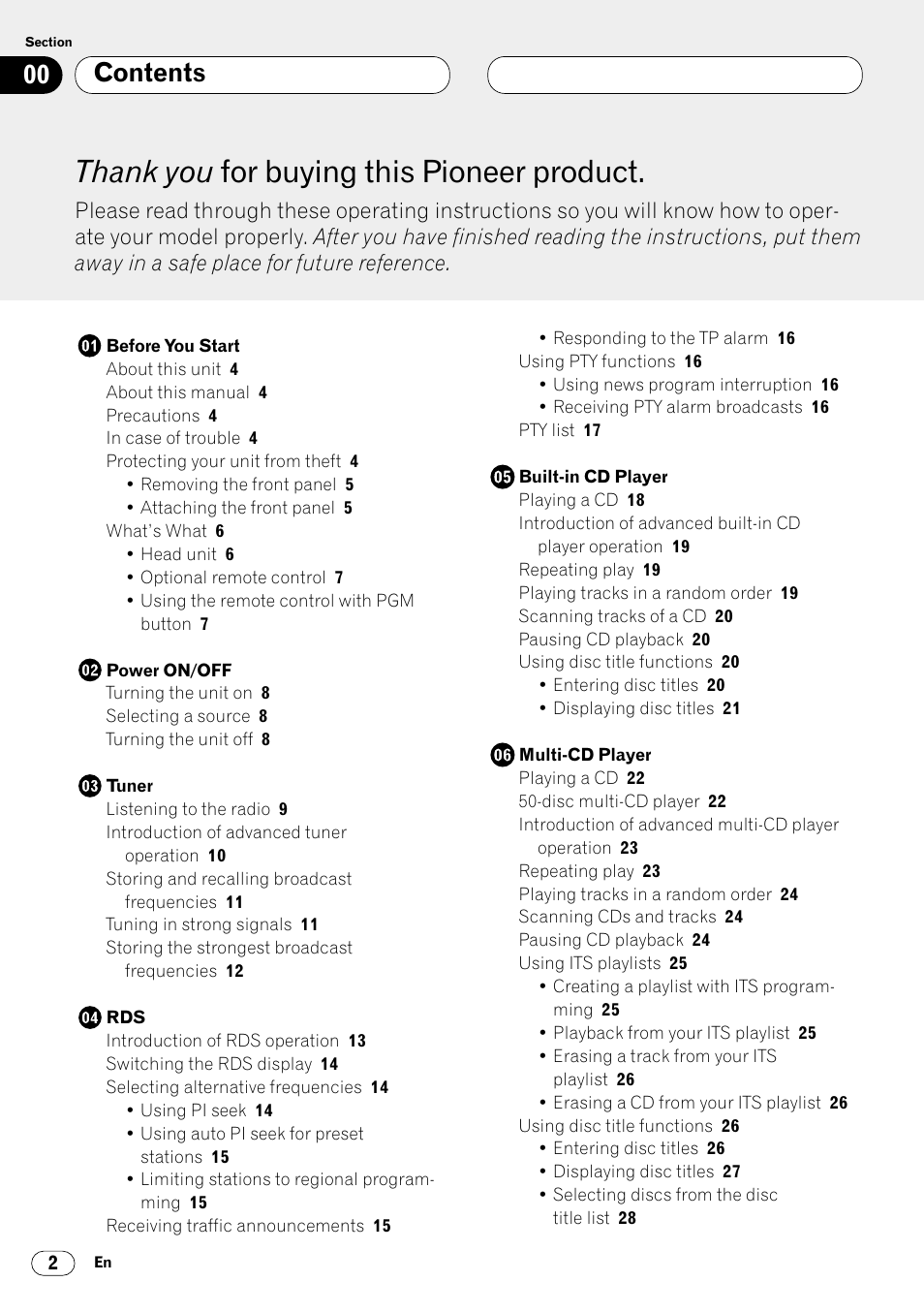 Pioneer DEH-P4400R  EN User Manual | Page 2 / 128