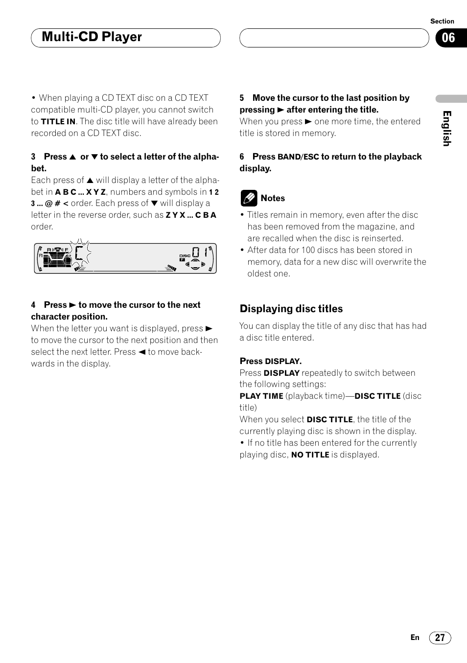 Displaying disc titles 27, Multi-cd player | Pioneer DEH-P4400R  EN User Manual | Page 27 / 128