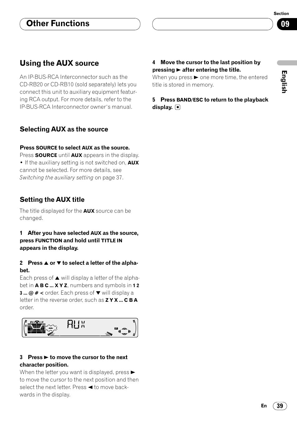 Other functions using the aux source 39, Other functions, Using the aux source | Pioneer DEH-P4400R  EN User Manual | Page 39 / 128