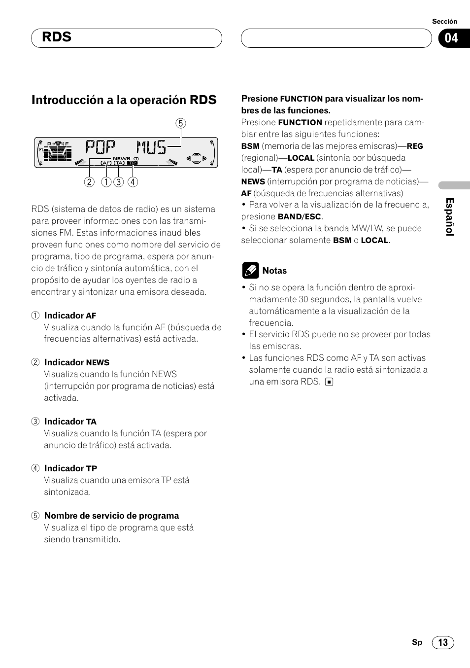 Rds introducción a la operación rds 13, Introducción a la operación rds | Pioneer DEH-P4400R  EN User Manual | Page 55 / 128