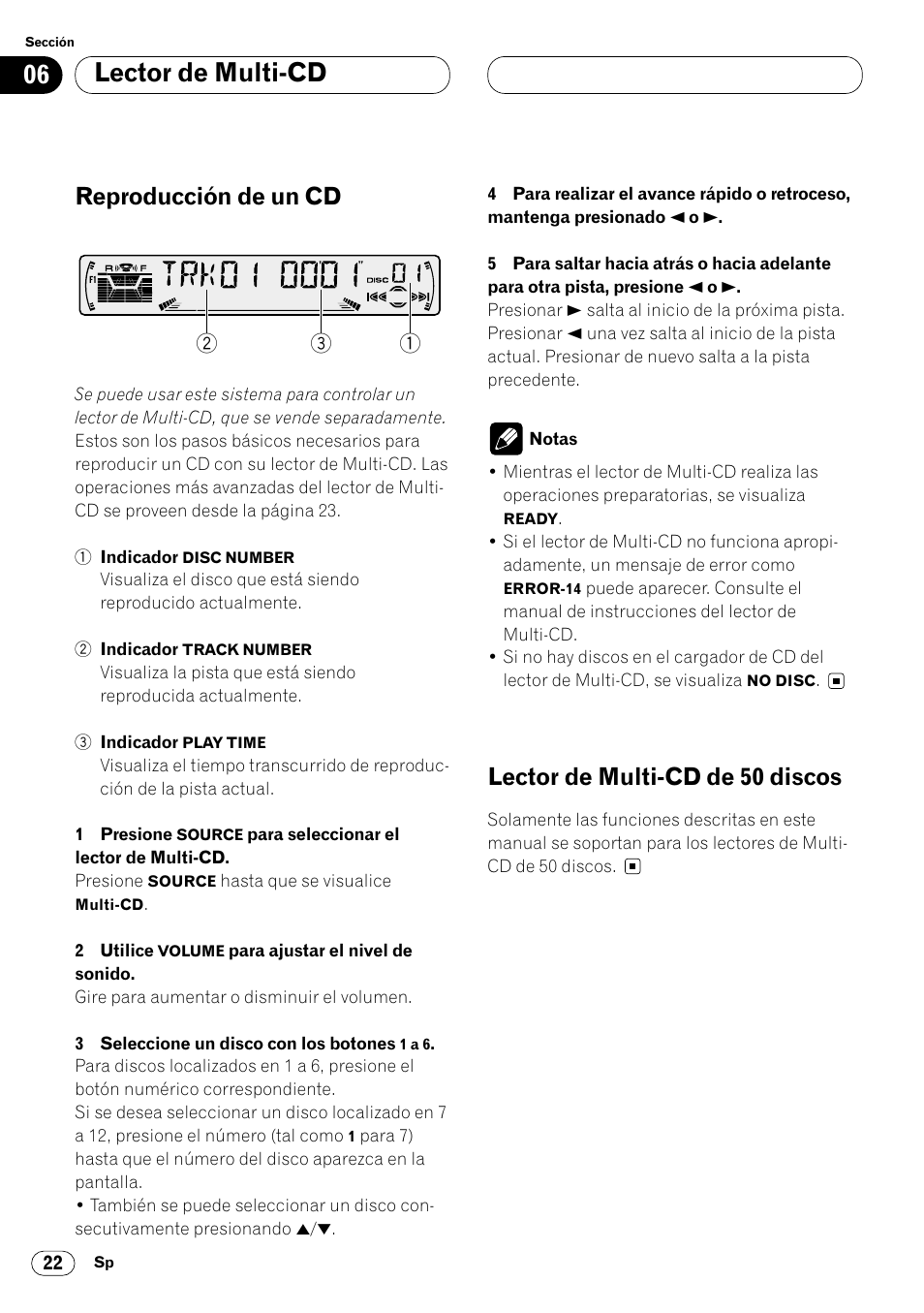 Lector de multi-cd, Reproducción de un cd, Lector de multi-cd de 50 discos | Pioneer DEH-P4400R  EN User Manual | Page 64 / 128