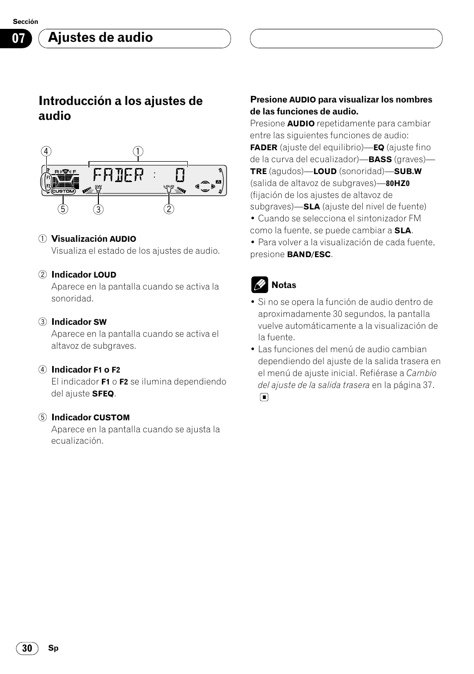 Ajustes de audio, Introducción a los ajustes de audio | Pioneer DEH-P4400R  EN User Manual | Page 72 / 128