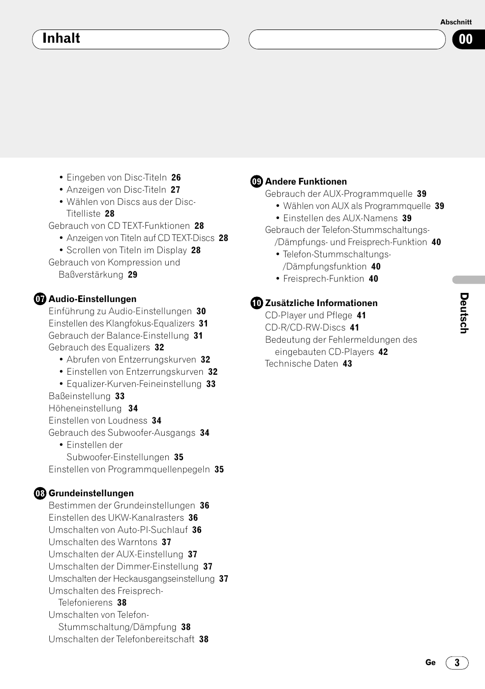 Inhalt | Pioneer DEH-P4400R  EN User Manual | Page 87 / 128