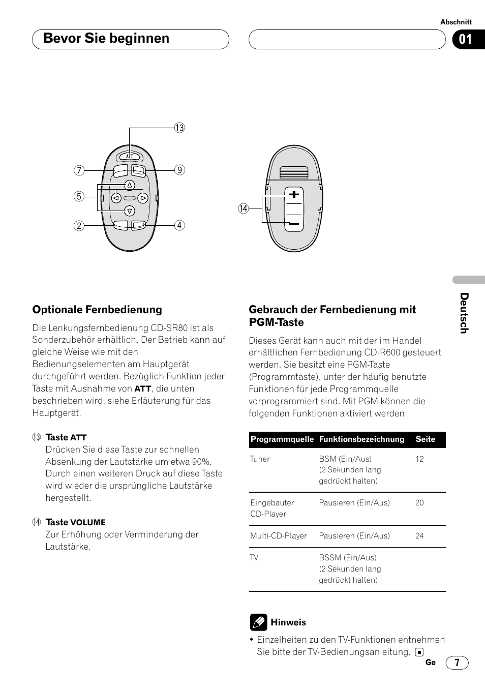 Pgm-taste 7, Bevor sie beginnen | Pioneer DEH-P4400R  EN User Manual | Page 91 / 128