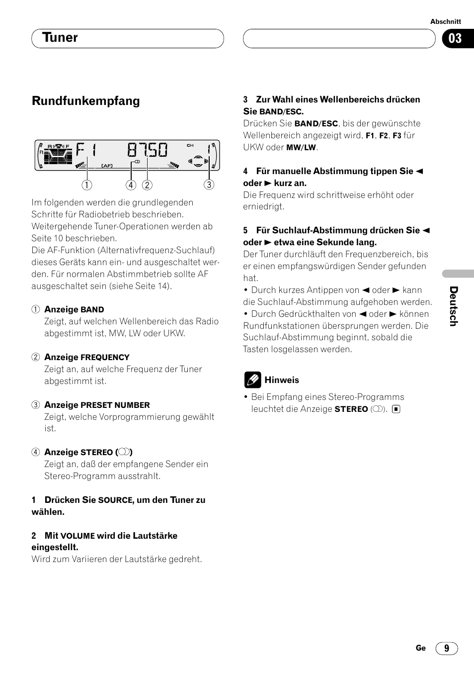 Tuner rundfunkempfang 9, Tuner, Rundfunkempfang | Pioneer DEH-P4400R  EN User Manual | Page 93 / 128