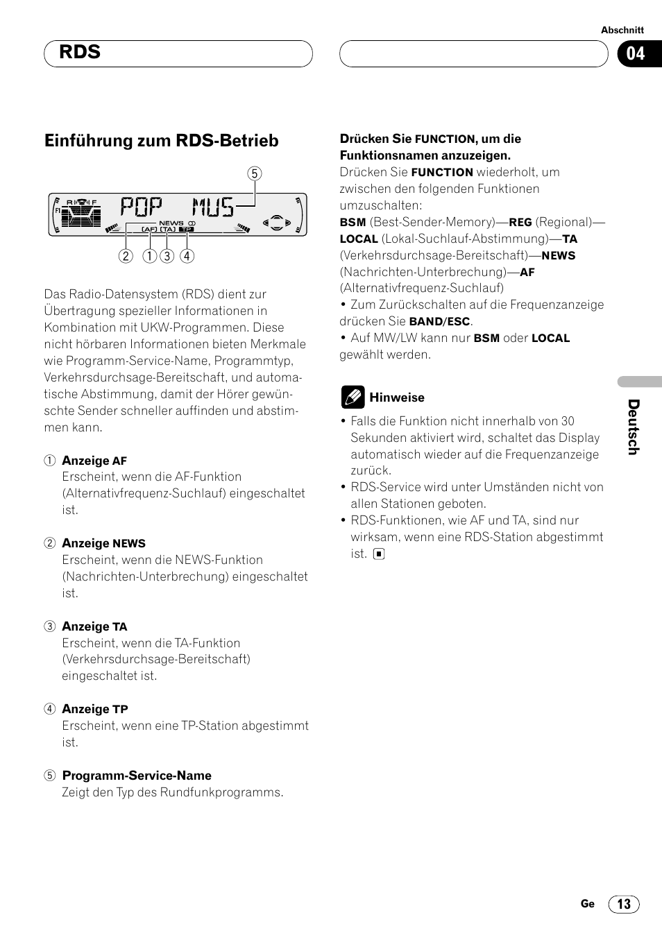 Rds einführung zum rds-betrieb 13, Einführung zum rds-betrieb | Pioneer DEH-P4400R  EN User Manual | Page 97 / 128