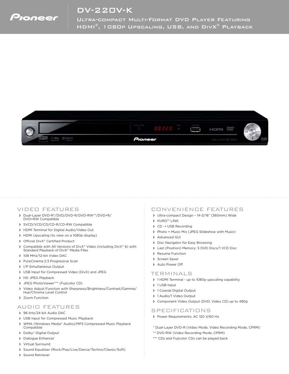 Pioneer DV-220V-K User Manual | 2 pages