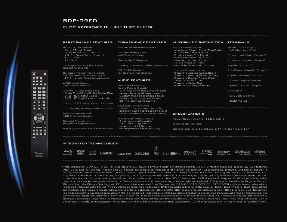 Bdp-09fd, Elite, Reference blu-ray disc | Player | Pioneer Elite BDP-09FD User Manual | Page 14 / 16