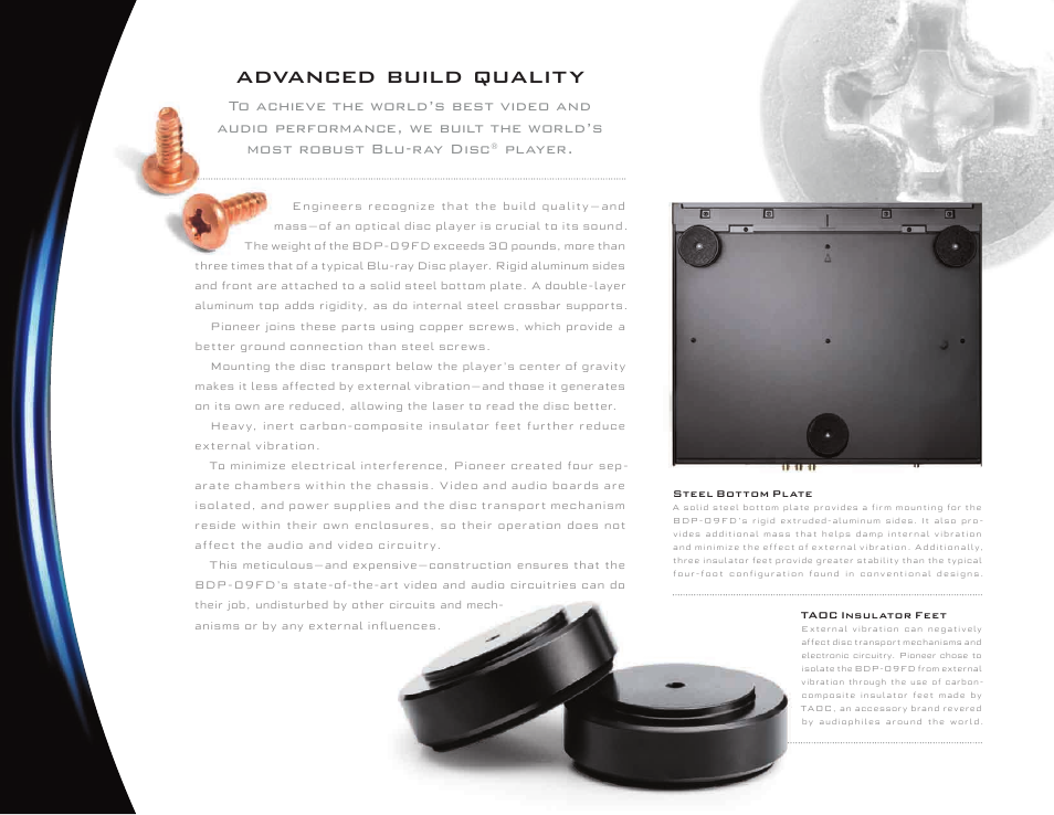 Advanced build quality, Player | Pioneer Elite BDP-09FD User Manual | Page 8 / 16