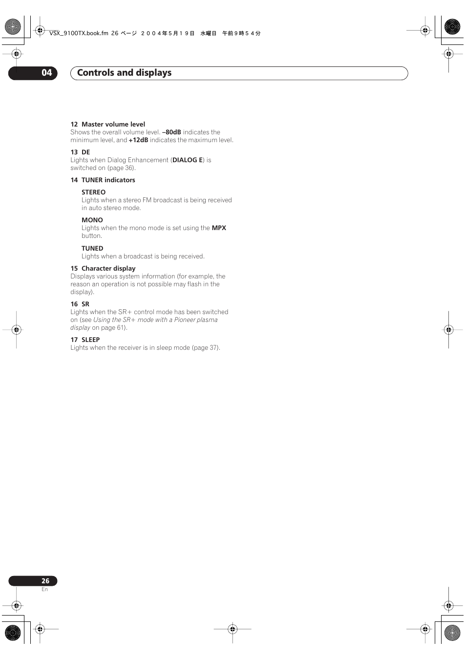 Controls and displays 04 | Pioneer VSX-9100TX User Manual | Page 26 / 79