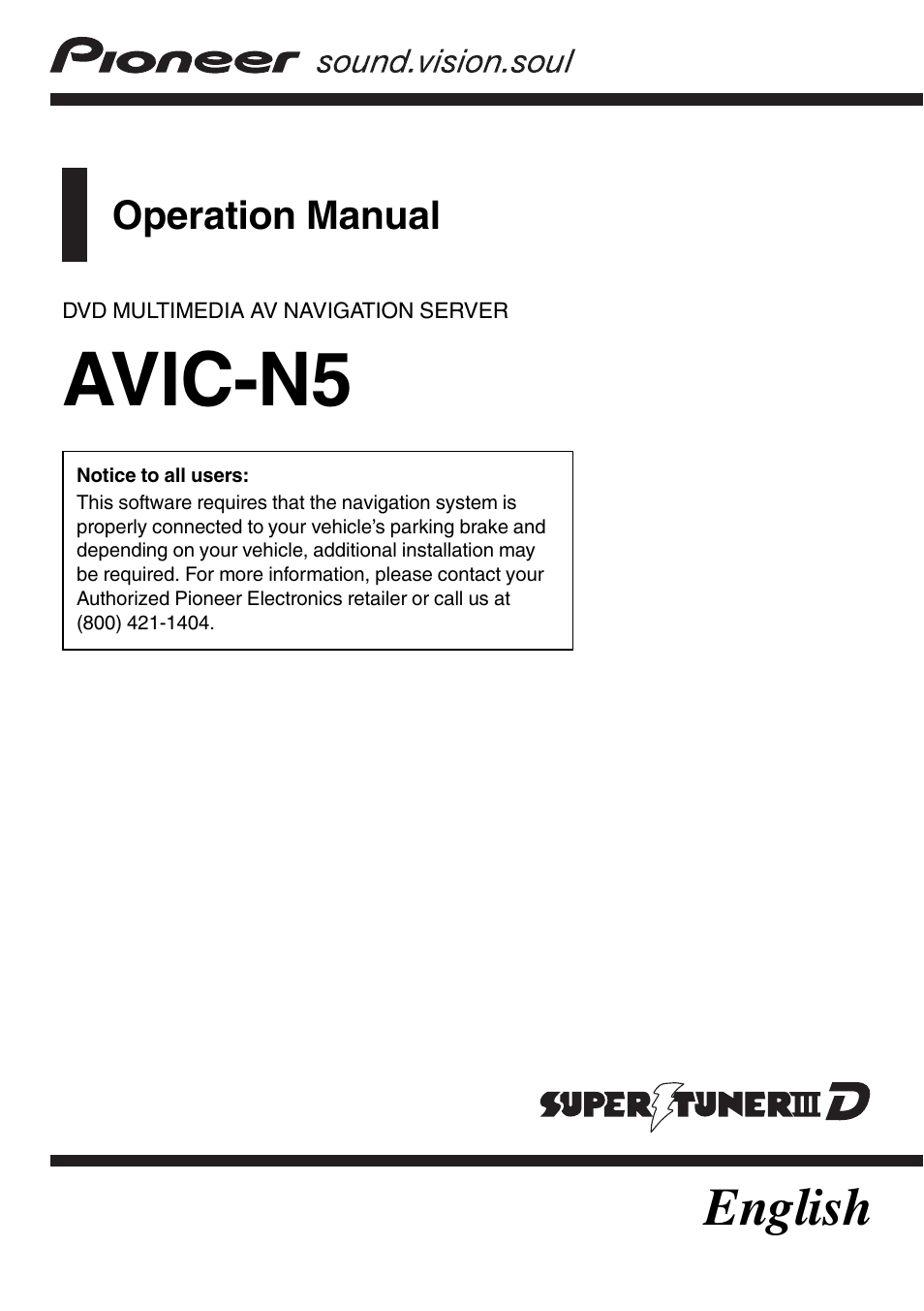 Pioneer SUPERTUNERD AVIC-N5 User Manual | 188 pages