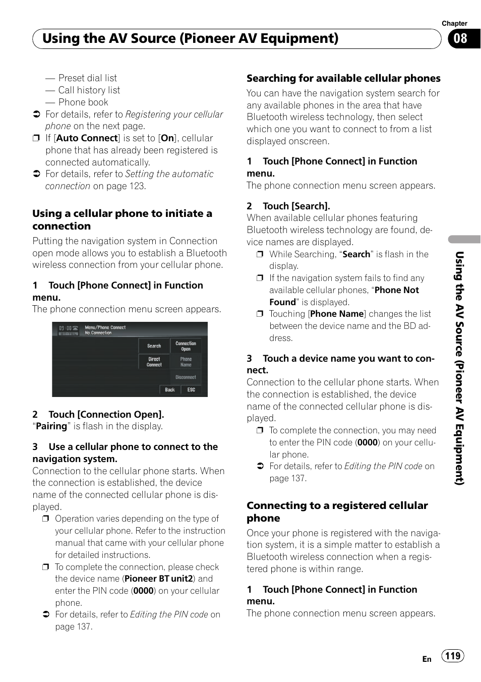Using the av source (pioneer av equipment) | Pioneer SUPERTUNERD AVIC-N5 User Manual | Page 119 / 188
