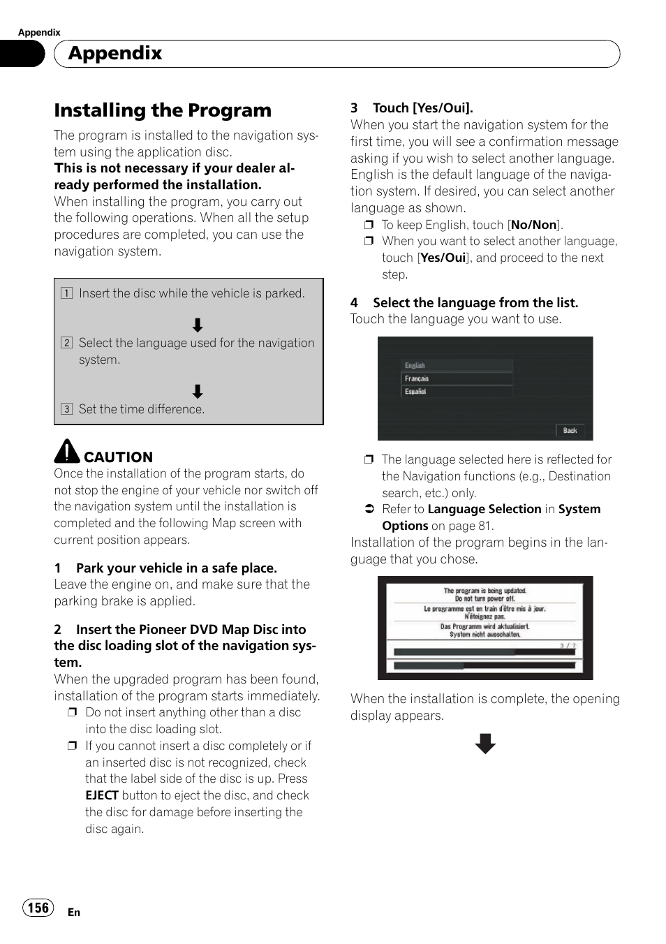 Installing the program, Select the language from, Installing the | Installing the program on, Appendix | Pioneer SUPERTUNERD AVIC-N5 User Manual | Page 156 / 188