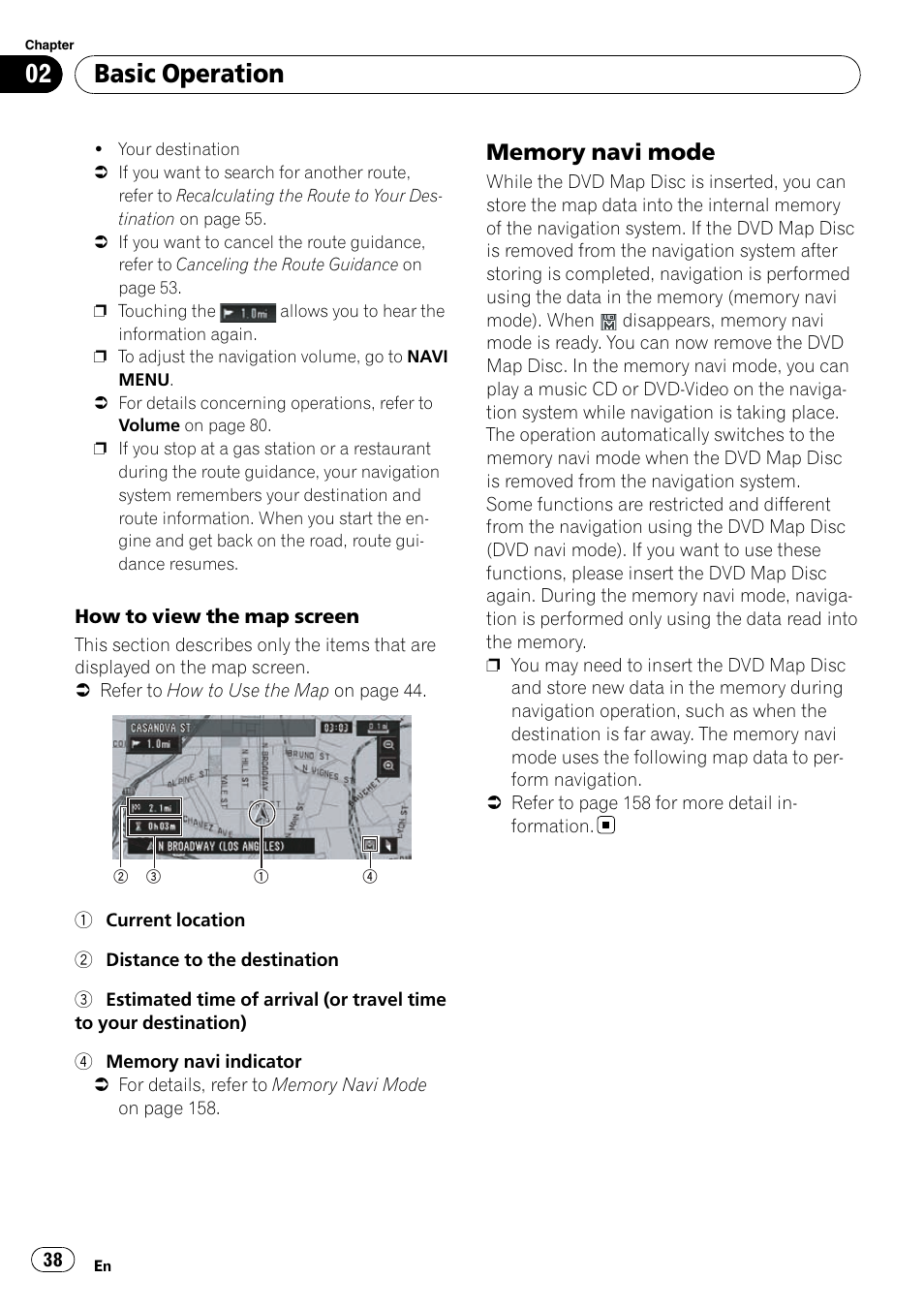 Memory navi mode 38, Basic operation | Pioneer SUPERTUNERD AVIC-N5 User Manual | Page 38 / 188