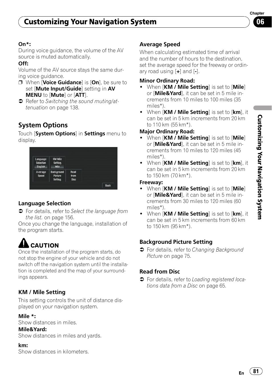 System options 81, Customizing your navigation system, System options | Pioneer SUPERTUNERD AVIC-N5 User Manual | Page 81 / 188