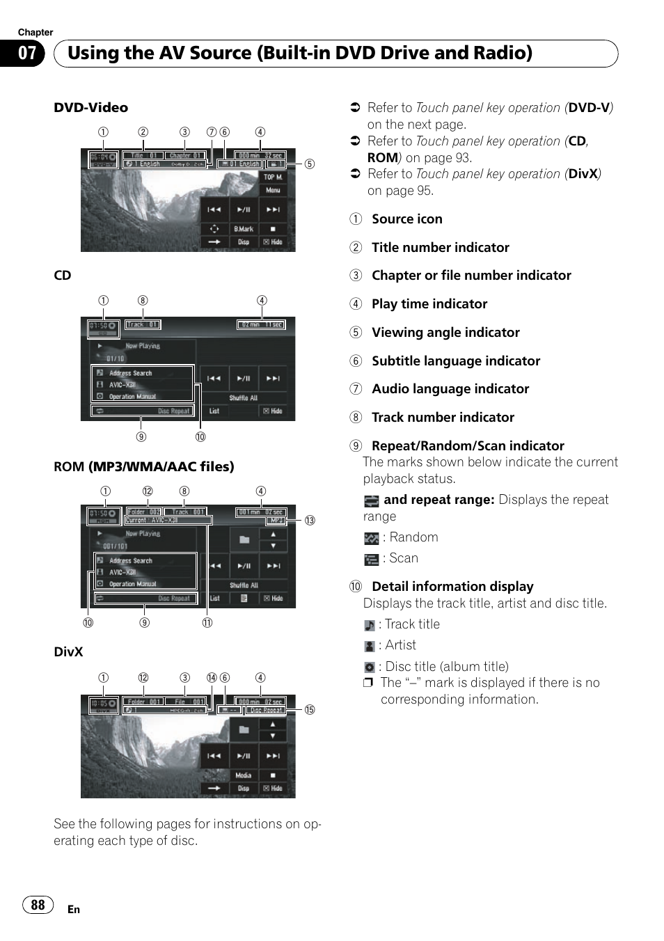 Using the av source (built-in dvd drive and radio) | Pioneer SUPERTUNERD AVIC-N5 User Manual | Page 88 / 188