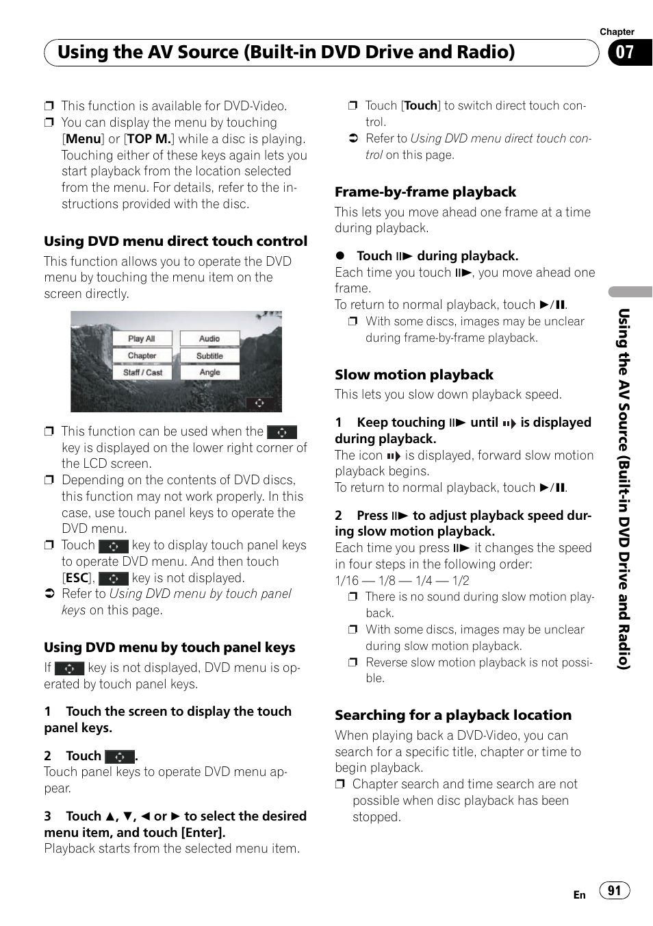 Using the av source (built-in dvd drive and radio) | Pioneer SUPERTUNERD AVIC-N5 User Manual | Page 91 / 188