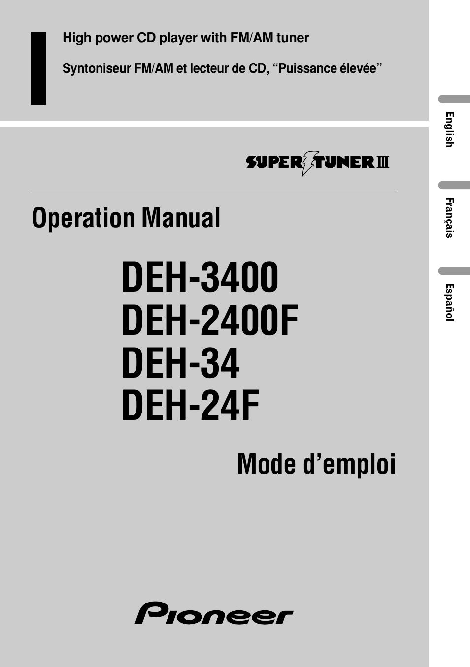 Pioneer DEH-3400 User Manual | 56 pages