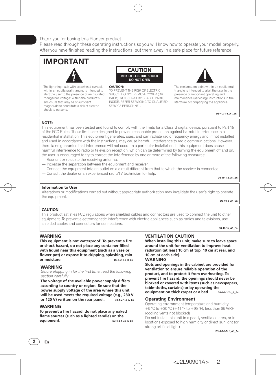 Important, Caution | Pioneer DV-420V-S User Manual | Page 2 / 47