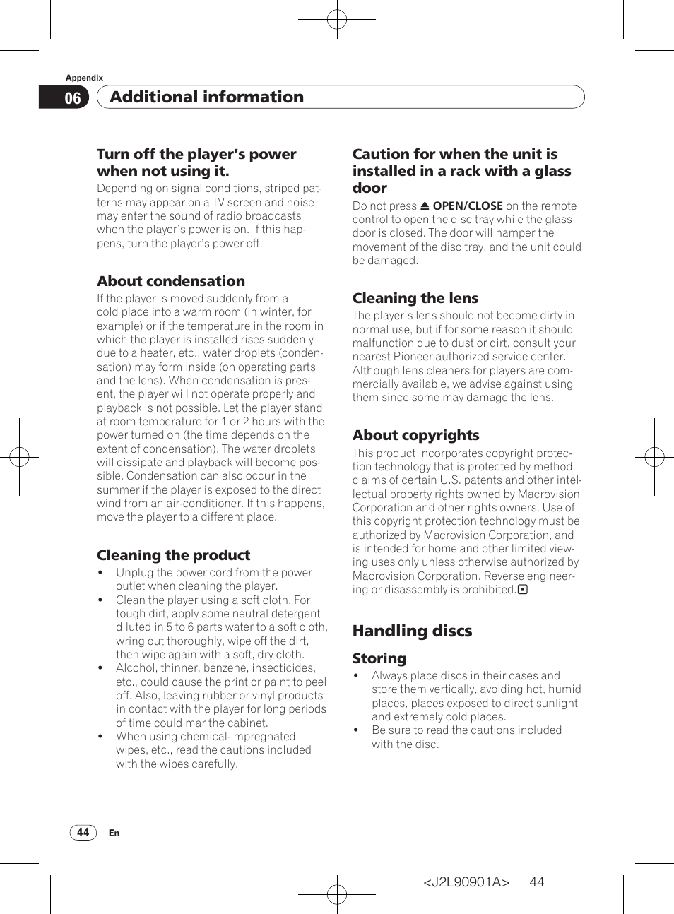 Handling discs, Additional information | Pioneer DV-420V-S User Manual | Page 44 / 47