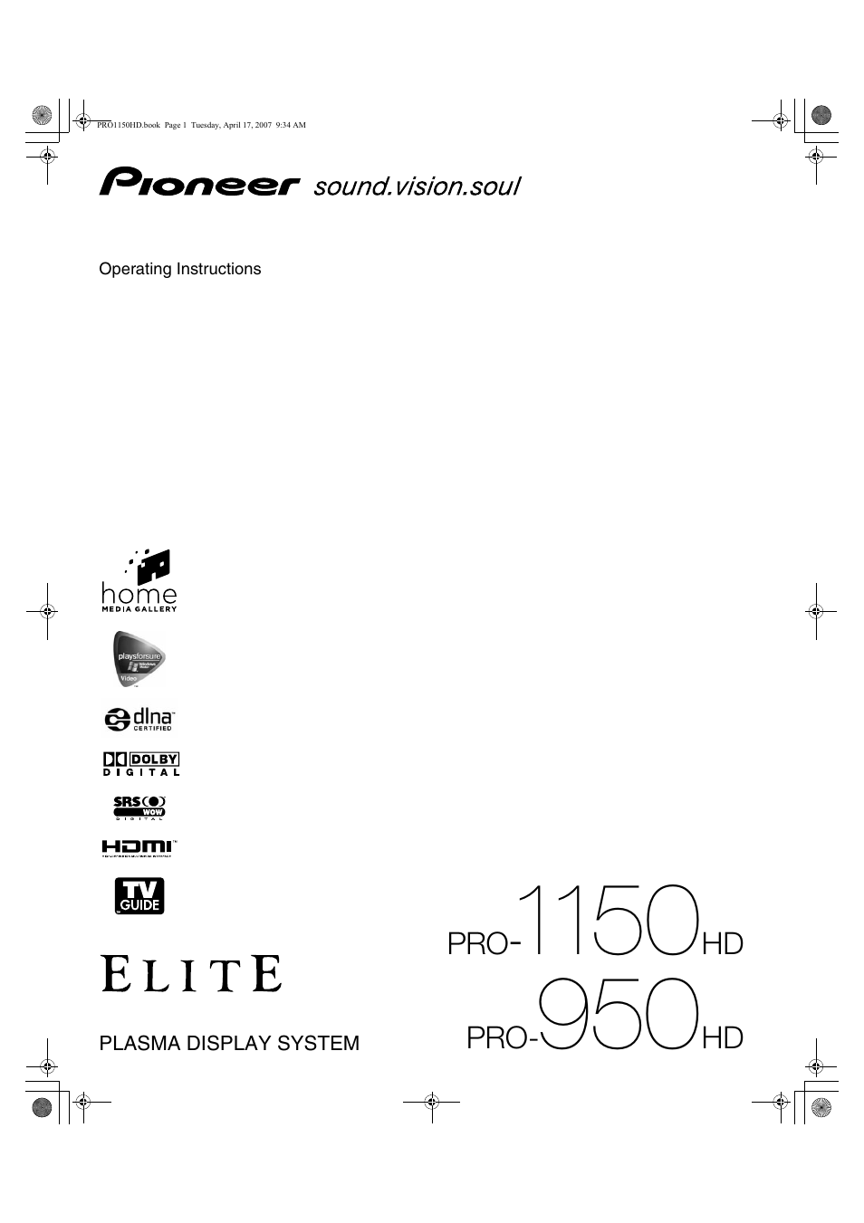 Pioneer PRO-950HD User Manual | 120 pages