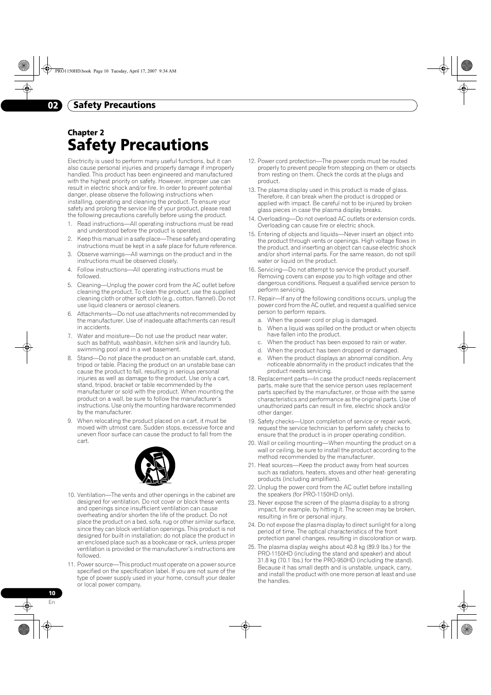 02 safety precautions, Safety precautions, Safety precautions 02 | Pioneer PRO-950HD User Manual | Page 10 / 120